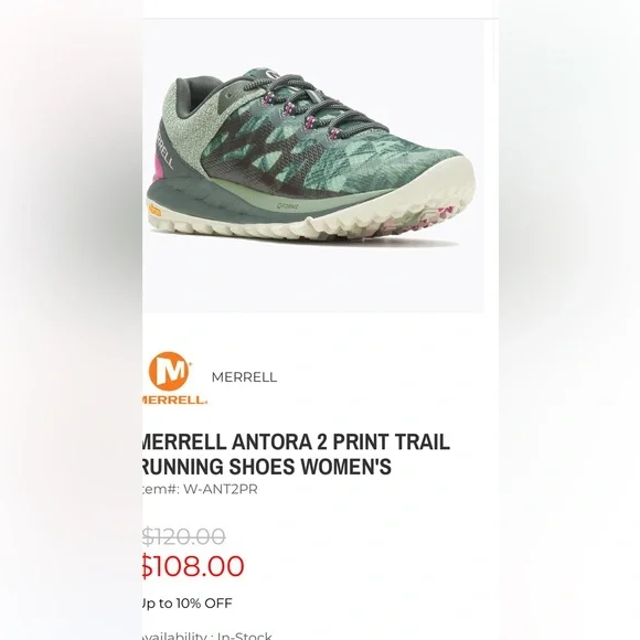 NWOT MERRELL ANTORA 2 PRINT TRAIL RUNNING SHOES WOMEN'S Size 5.5 - Picture 6 of 7